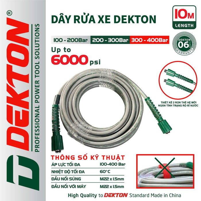 Dây xịt rửa Dekton dài 10 - 20m, chịu áp lực tối đa 400bar (6000psi)