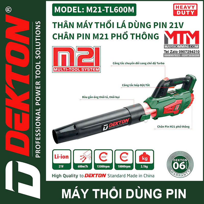 Máy thổi lá Dekton M21-TL600M dùng pin 21V