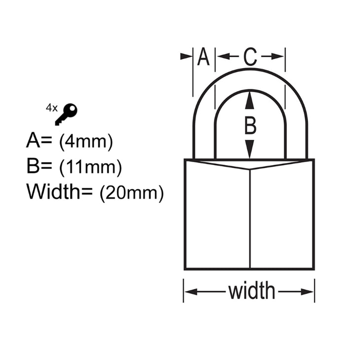 Bộ 4 ổ khóa treo mini Master Lock 120Q, thân khóa bằng đồng thau nguyên khối 20mm