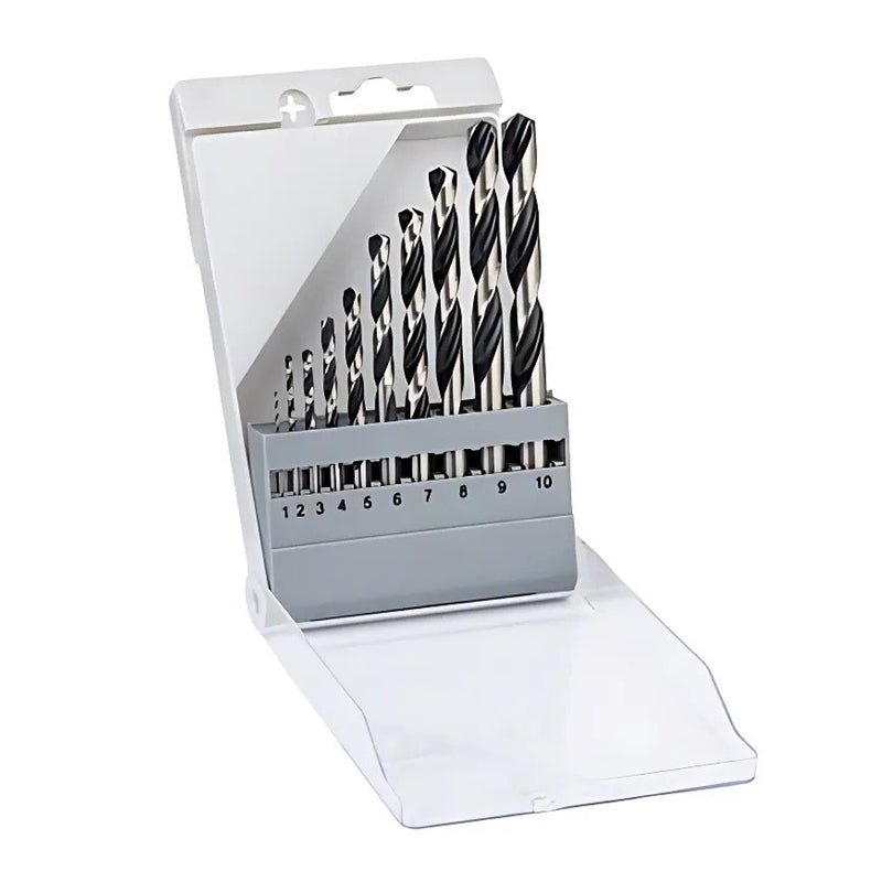 Bộ 10 mũi khoan sắt HSS-R Bosch 2608577348 đường kính từ 1mm - 10mm (Tiêu chuẩn DIN 338)