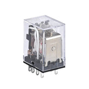 Rờ le kiếng chân dẹp nhỏ Chint JZX-22F Series. Kiểu ghim chân đế.  Tải danh định 5A, Điện áp cuộn coil dãi rộng 24V ~ 380V AC/DC. Tiêu chuẩn CE, UL