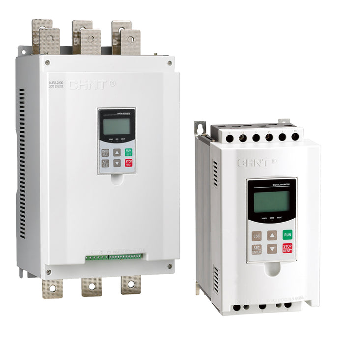Bộ khởi động mềm Chint NJR2-D Series, External bypass - cần khởi động từ gắn ngoài. Dãy công suất từ 7.5kW ~ 500kW. Tiêu chuẩn CE.
