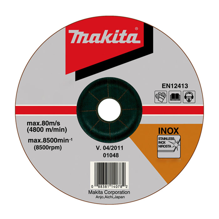 Đá cắt Inox mỏng 180mm ( 7 inch ) Makita D-18839 dày 2.0mm, lỗ cốt 22.23mm ( 7/8 inch ) tâm trũng ( Cấp 2 sao )