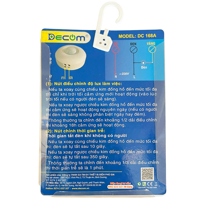 Công tắc cảm ứng hồng ngoại gắn trần Decom DC-168A đường kính 90mm