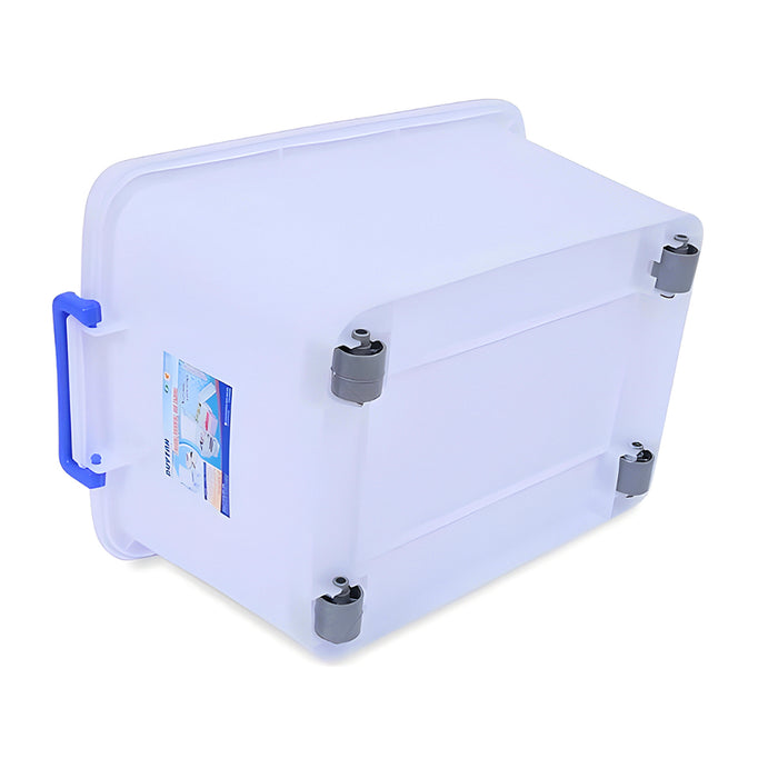 Thùng nhựa trong suốt Duy Tân, hình vuông, có bánh xe và nắp gài.