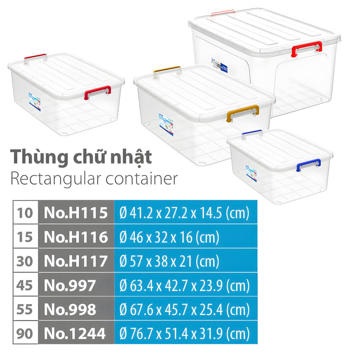 Thùng nhựa trong suốt Duy Tân, hình chữ nhật có nắp gài.