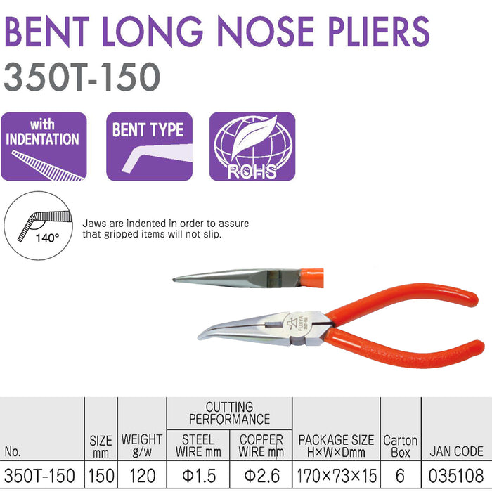 Kìm nhọn mũi cong Fujiya 350T-150, kích thước 150mm. Tiêu chuẩn RoHS