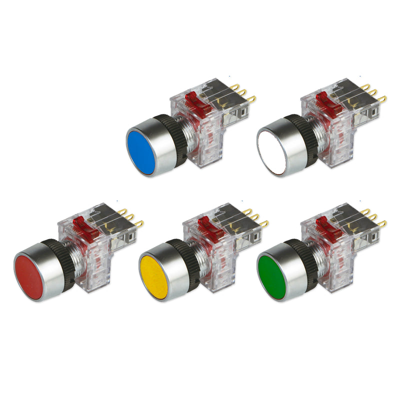 Công tắc nhấn không đèn, tròn bầu viền chrome Hanyoung Nux DRF-R series, Lỗ khoét Ø16mm