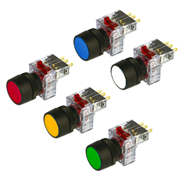 Công tắc nhấn không đèn, tròn bầu viền nhựa Hanyoung Nux DRF-T series, Lỗ khoét Ø16mm