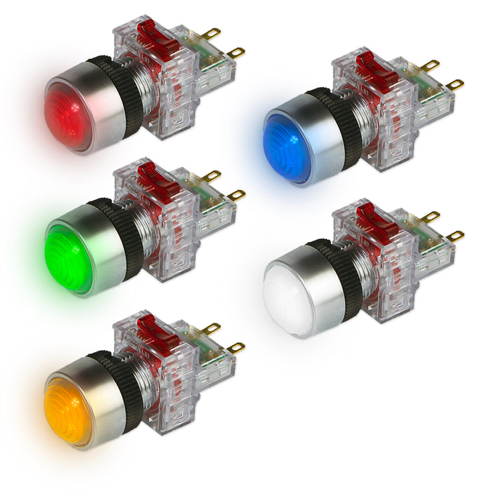 Đèn báo tủ điện mặt tròn lồi mạ chrome Hanyoung Nux DRP-R series, Lỗ khoét Ø16mm