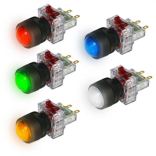 Đèn báo tủ điện mặt tròn lồi và nhựa đen Hanyoung Nux DRP-T series, Lỗ khoét Ø16mm