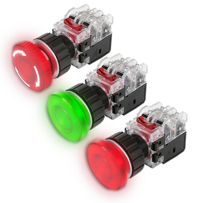 Công tắc dừng khẩn cấp có tích hợp đèn báo viền nhôm Hanyoung Nux MRA-T series, Lỗ khoét Ø30mm