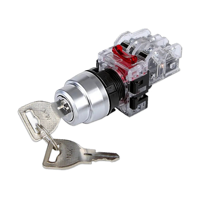 Công tắc xoay có chìa khóa, mặt nhôm Hanyoung Nux MRK-R series, Lỗ khoét Ø22mm. Tiêu chuẩn CE,KC