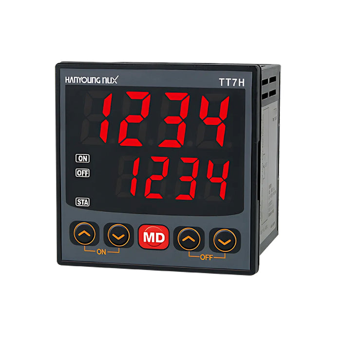 Relay thời gian đôi, màn hình LCD Hanyoung Nux TT7H Series. Kích thước 72mm x 72mm.