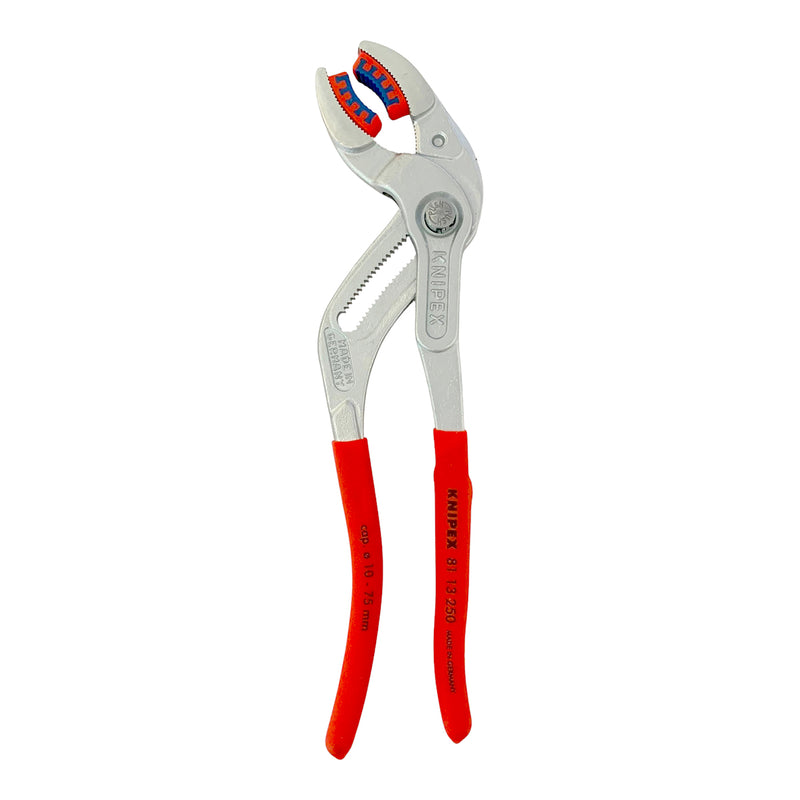 Kìm mỏ quạ, chuyên dùng mở ống Siphone có ngàm nhựa tích hợp KNIPEX 81 13 250 chiều dài 250mm, mạ Chrome, tay cầm bọc nhựa chống trượt