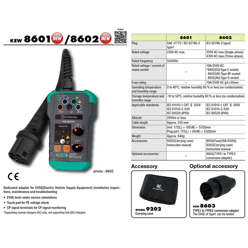 Bộ chuyển đổi kiểm tra EVSE Kyoritsu Kew 8601 cổng sạc type 1 (5 chân)