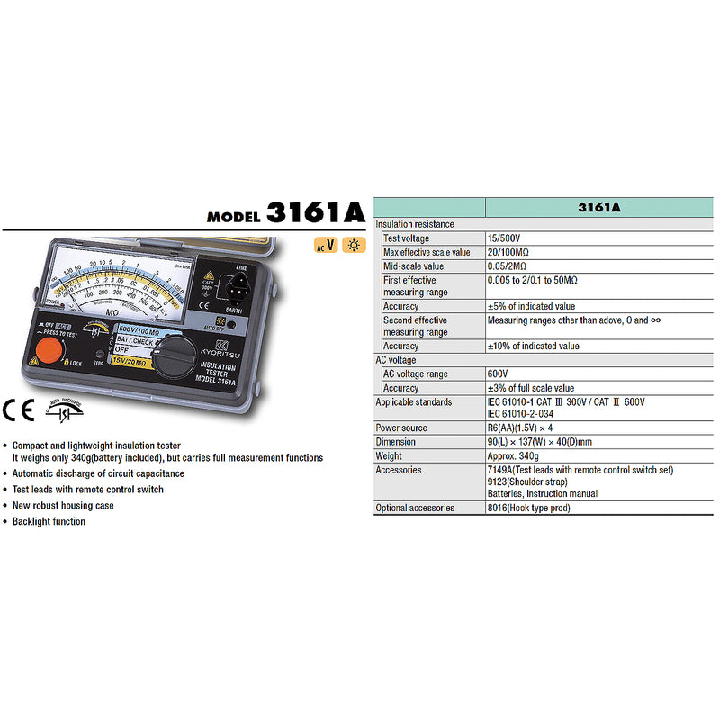 Thiết bị đo điện trở cách điện Kyoritsu Model 3161A, dải do 15V -500V