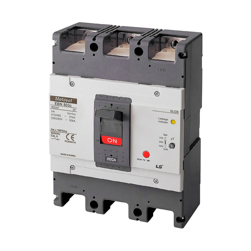 Cầu dao chống giật ELCB 3P LS bảo vệ quá tải, ngắn mạch và chống rò, tải định danh từ 15A ~ 800A, dòng cắt 14kA ~37kA, dòng rò 30mA