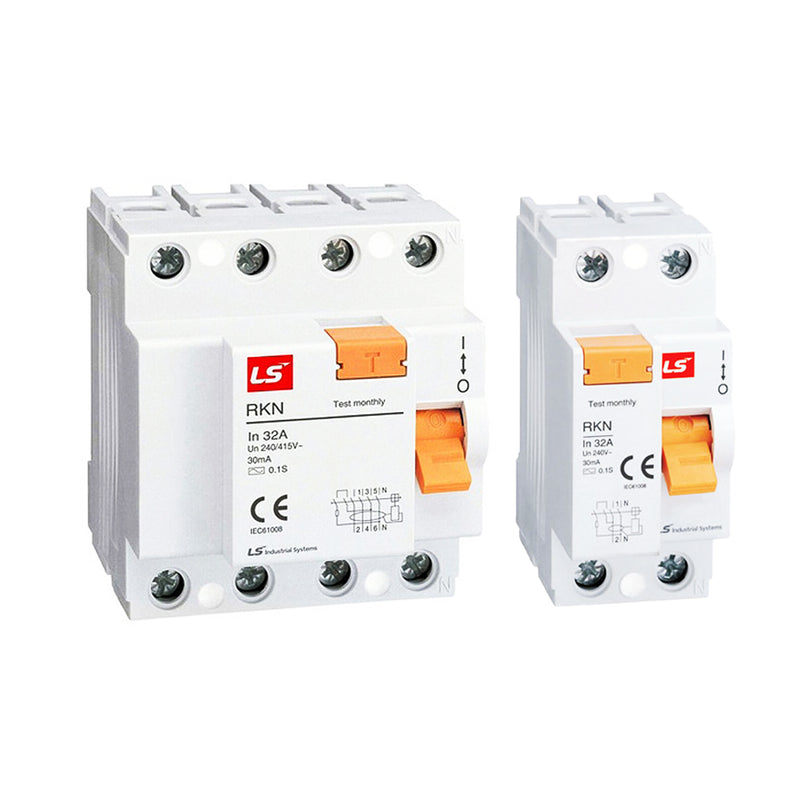 Cầu dao chống giật RCCB LS chỉ chống rò, tải định mức từ 25A ~ 100A, dòng cắt 6kA - 10kA, dòng rò 30mA