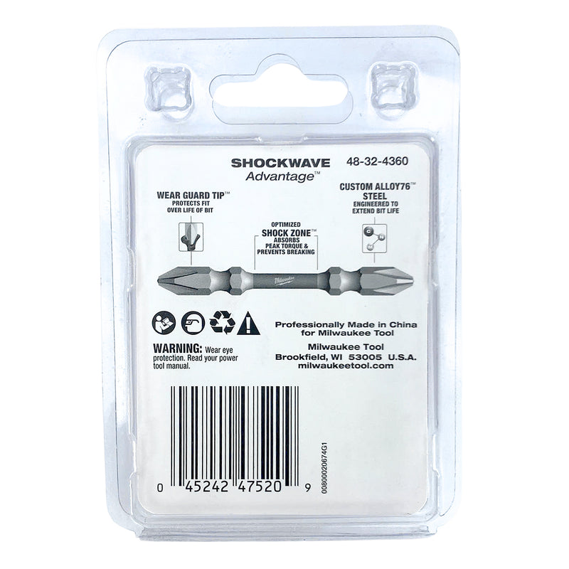 Vĩ 10 mũi vặn vít 2 đầu bake Milwaukee kích thước từ PH1 - PH3, chiều dài 65mm