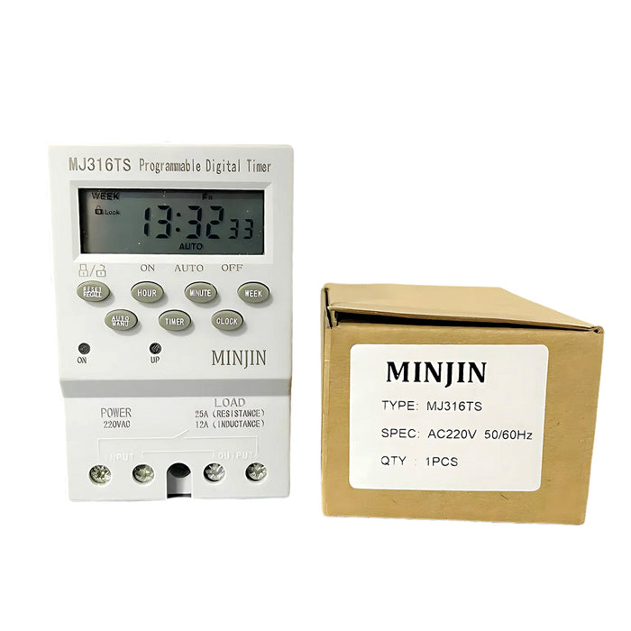 Timer hẹn giờ kỹ thuật số Minjin MJ316TS, có 16 chế độ cài đặt On- Off