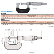Panme đo độ dày giấy Mitutoyo Series 169-101-10, 0-25mm, trục đo không xoay, đầu đo phẳng Ø14.3mm, chuyên dụng cho giấy, vải, màng film