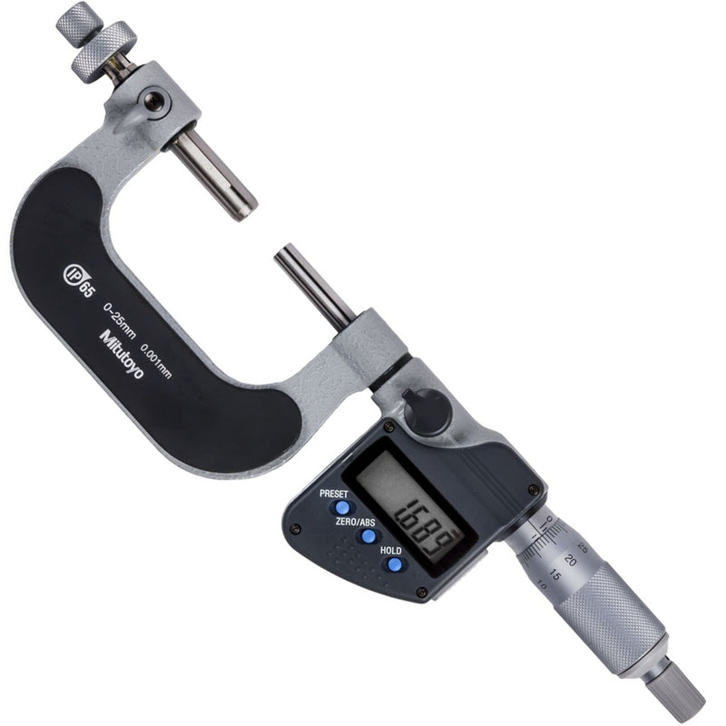 Panme điện tử Mitutoyo Series 324 - Gear Tooth Micrometers. Hàm kẹp đầu bi đo bánh răng. Có cổng SPC xuất dữ liệu