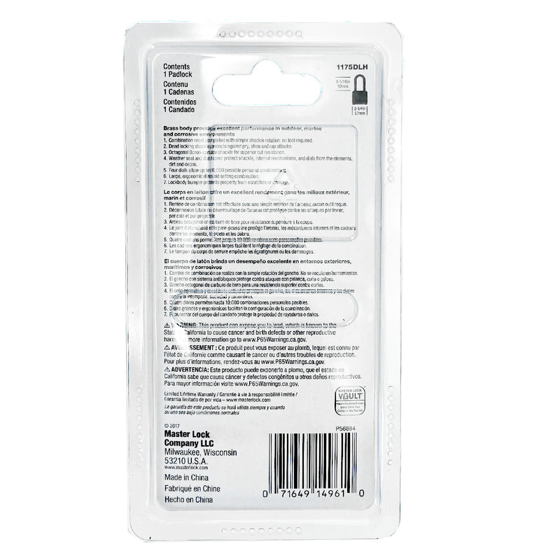 Ổ khóa số càng dài Master Lock 1175DLH cao cấp, thân khóa bằng đồng thau nguyên khối, 4 cọc số