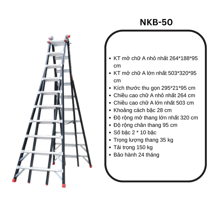 Thang nhôm gấp chữ A (rút lồng) Nikawa NKB, độ dày nhôm chịu lực 2.8mm