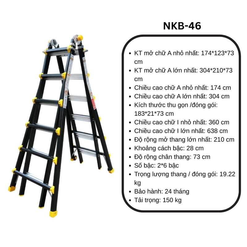 Thang nhôm gấp đa năng chữ A (rút lồng) Nikawa NKB, độ dày nhôm chịu lực 2.8mm