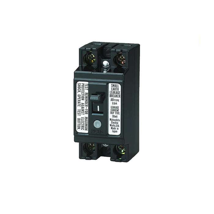 CB cóc chống giật Panasonic 2P2E có bảo vệ quá tải, ngắn mạch và chống rò điện, tải danh định từ 15A ~ 30A, dòng cắt từ 1.5kA, dòng rò 30mA