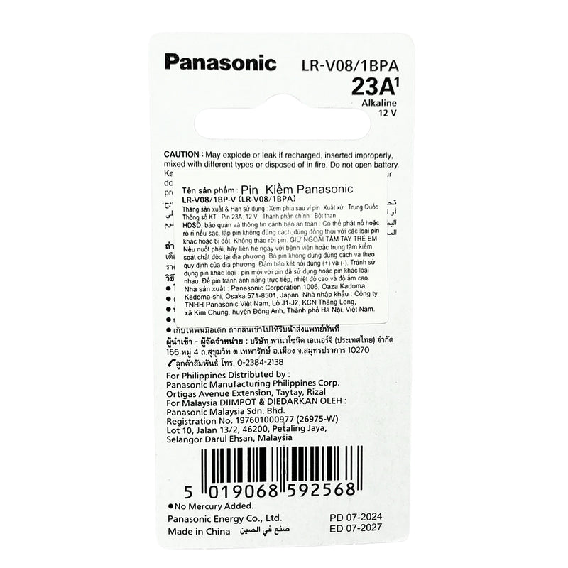 Pin Alkaline 12V Panasonic LR-V08L/1B cỡ 23A, chuyên dùng cho remote, chuông cửa