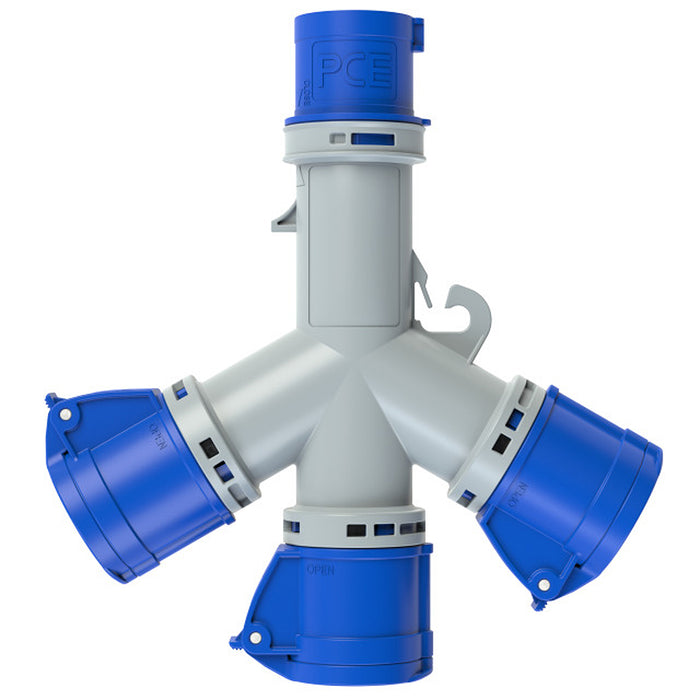 Bộ chia 3 ổ cắm công nghiệp PCE F9432000 tải 16A, 3 cực (2P+PE), điện áp 230V, cấp chống nước IP44