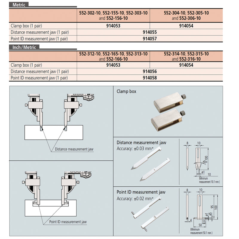 Phụ kiện Mitutoyo 914055/914056 - Bộ hàm đo Distance measurement
