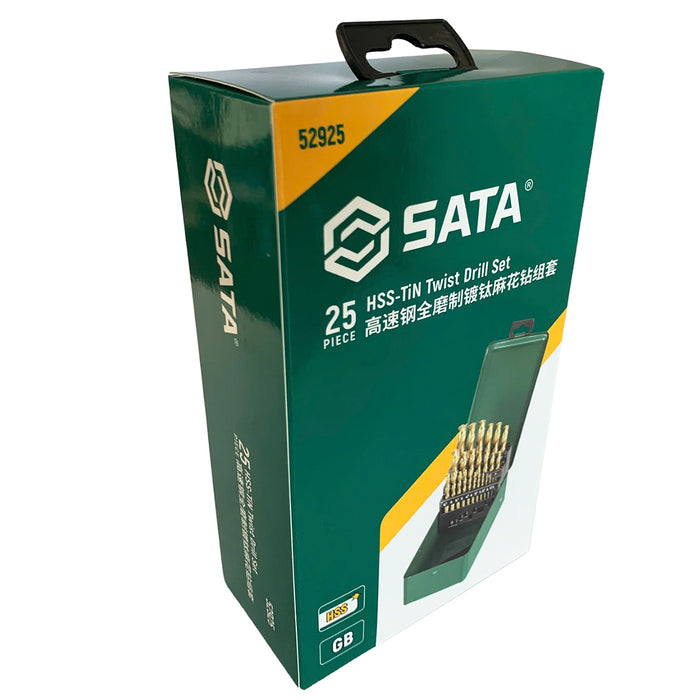Bộ 25 mũi khoan HHS mạ Titan thân xoắn đuôi trơn SATA 52925 (từ 1mm - 13mm)
