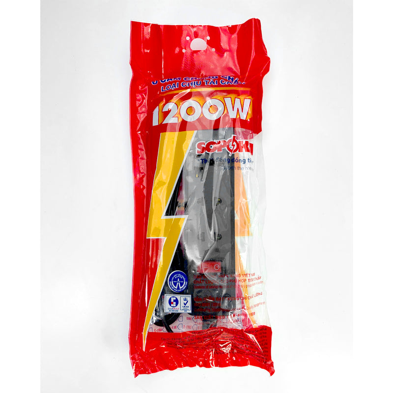 Ổ cắm nối dài, có lõi sứ chống cháy, công suất 1200W 4 cổng, có công tắc nguồn (màu đen) SOPOKA 4X