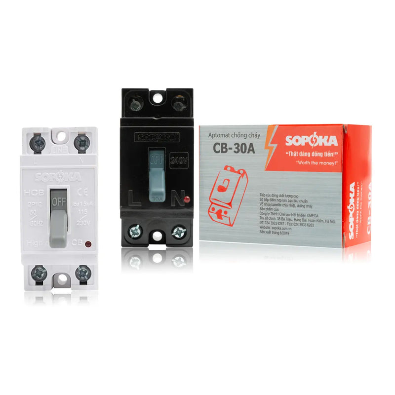 CB cóc 2P1E Sopoka HCB, tải danh định từ 10A ~ 40A, dòng cắt 1.5kA