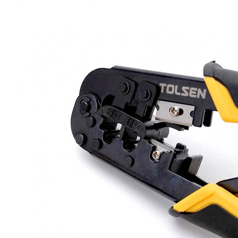 Kìm bấm line công nghiệp 185mm/7.3 inch (8P/6P) TOLSEN 38054, khung thép cứng, mạ đen, tay cầm nhựa PP/TPR