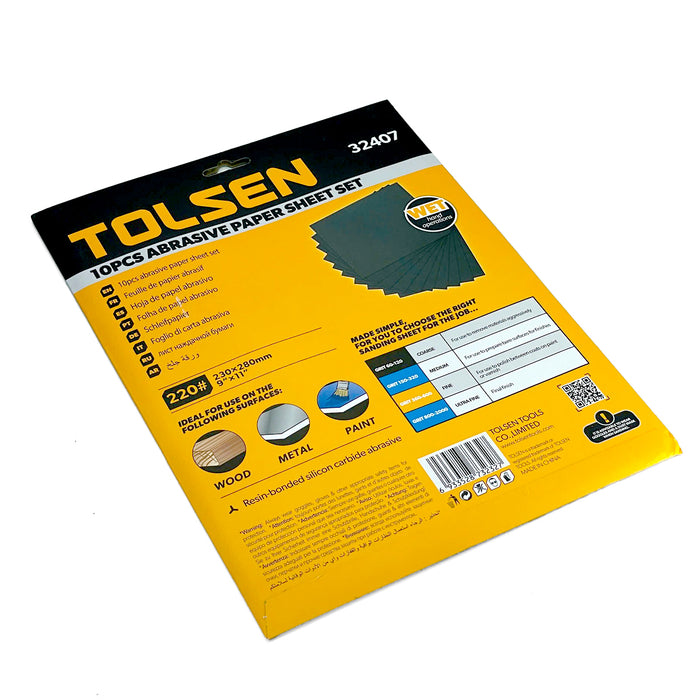 Bộ 10 tờ giấy nhám ướt 230x280mm/9 inchx11 inch TOLSEN