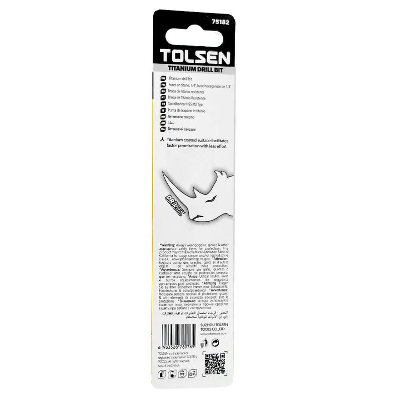 Mũi khoan HSS/M2 mạ titan 3 - 10mm TOLSEN, chuôi lục giác 1/4 inch, tiêu chuẩn DIN338 (SPLIT POINT 135°)