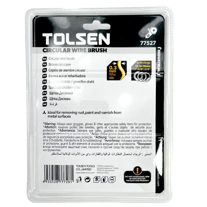 Bánh cước 125mm sợi thép 0.3mm, cốt 22.2mm TOLSEN 77527 (tiêu chuẩn EN1083)