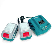 Bộ 2 PinTFBLI2002và 1 sạc TFCLI20411Edùng Pin Lithium-Ion 20V TOTAL TFBCPK1424