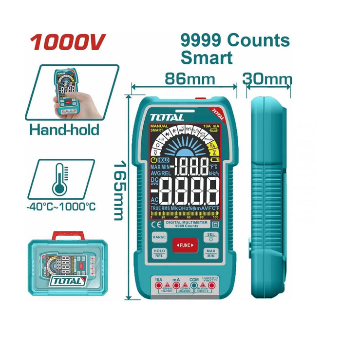 Đồng hồ đo điện vạn năng kỹ thuật số thông minh Total TMT5110004 True RMS, đo dòng DC/AC 1000V, màn hình hiển thị màu VA, đo nhiệt độ từ -40°C - 1000°C