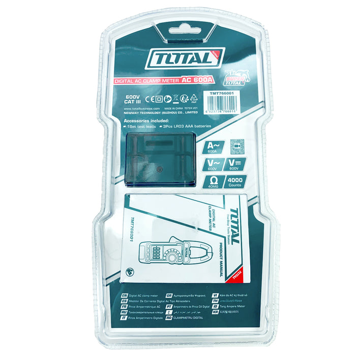 Ampe kìm đo dòng AC kỹ thuật số Total TMT766001 True RMS, dải đo 4A - 600A