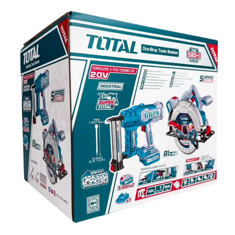 Bộ combo máy bắn đinh và máy cưa đĩa 185mm dùng Pin 20V Total TOSLI240866