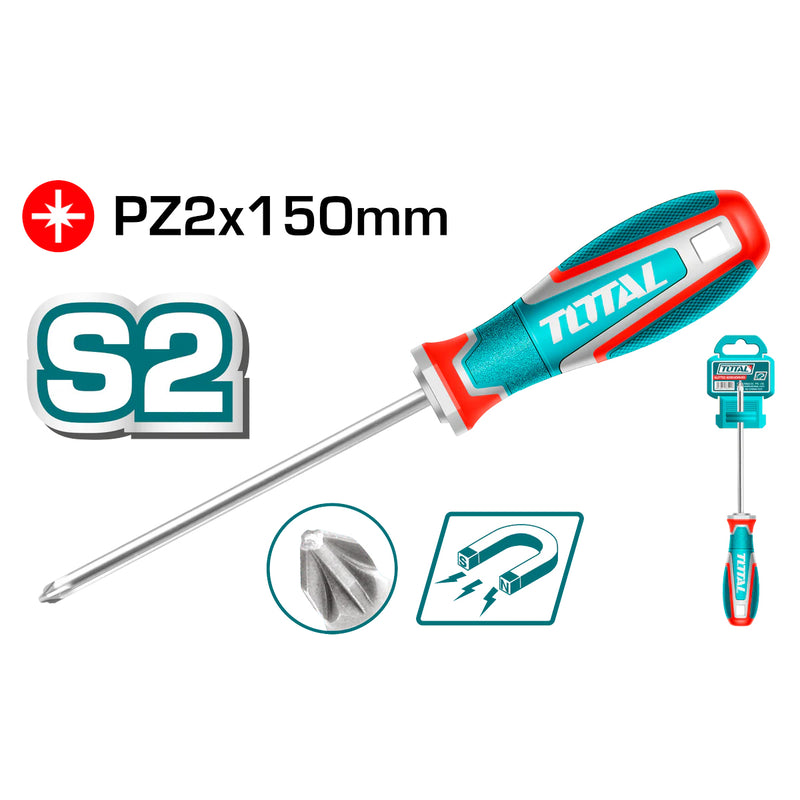 Tua vít Pozi PZ2x150mm Total TSDPZ2150 có từ tính, chất liệu thép S2