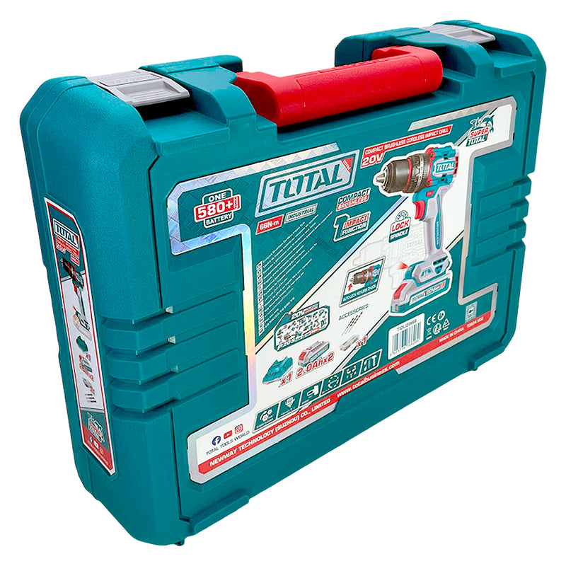 Máy khoan búa không chổi than dùng Pin 20V, đầu kẹp 13mm Total