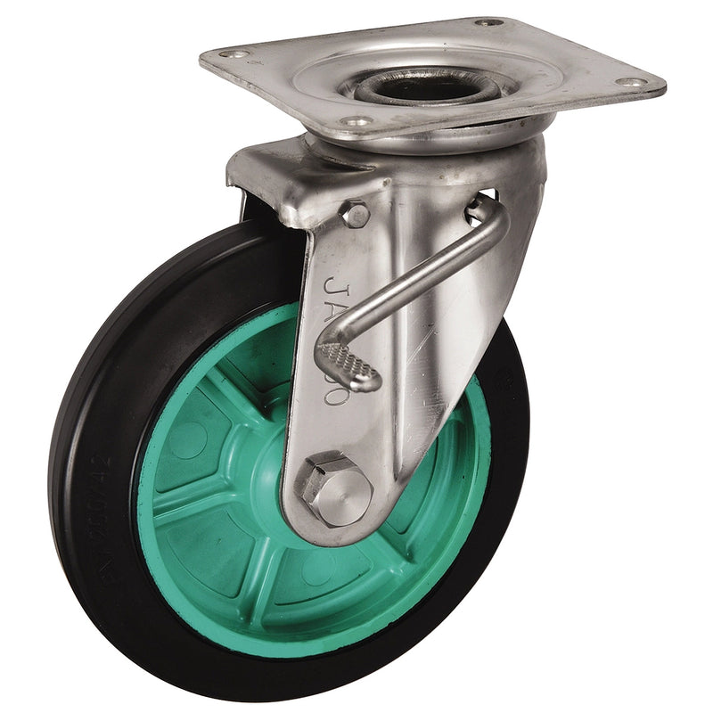 Bánh xe đẩy, càng Inox 304 Ukai JAB-Type có xoay, có khóa bánh, đường kính từ 75mm - 200mm