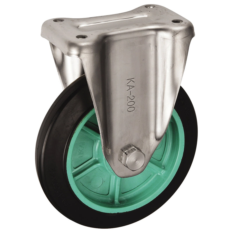 Bánh xe đẩy, càng Inox 304 Ukai KA-Type cố định, không khóa bánh, đường kính từ 75mm - 200mm