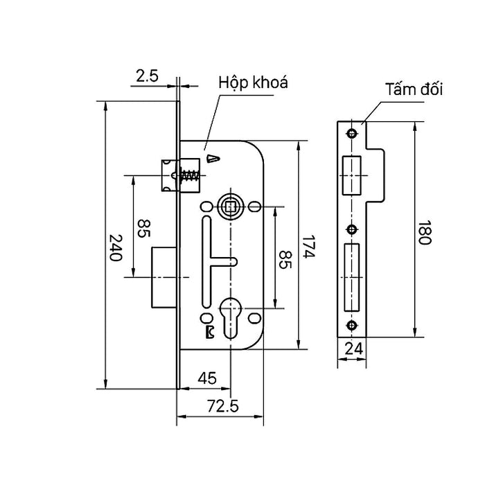 Ổ khoá tay gạt Việt Tiệp 04169 vật liệu bằng đồng mạ vàng bóng, phù hợp với cửa gỗ